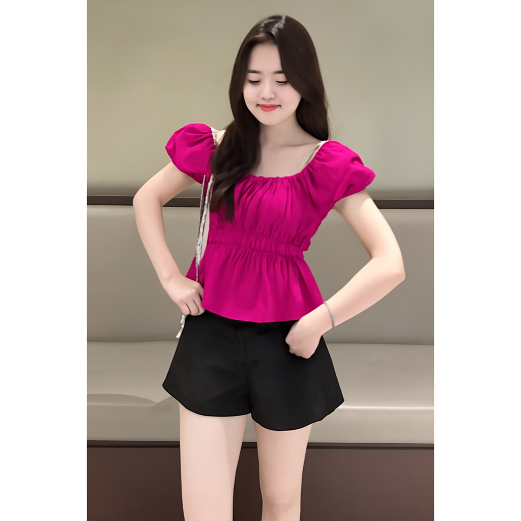 Áo Babydoll Cổ Vuông Chiết Eo Tay Phồng Bigsize 45-85kg Vải Lụa Mềm Mát Cột Nơ Dễ Thương ESHOP MS448
