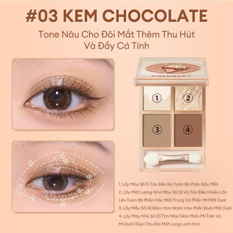 COLORKEY Bảng Phấn Mắt 4 Ô - Icecream Bền Màu Lâu Trôi 4g | NHÍM HOUSE