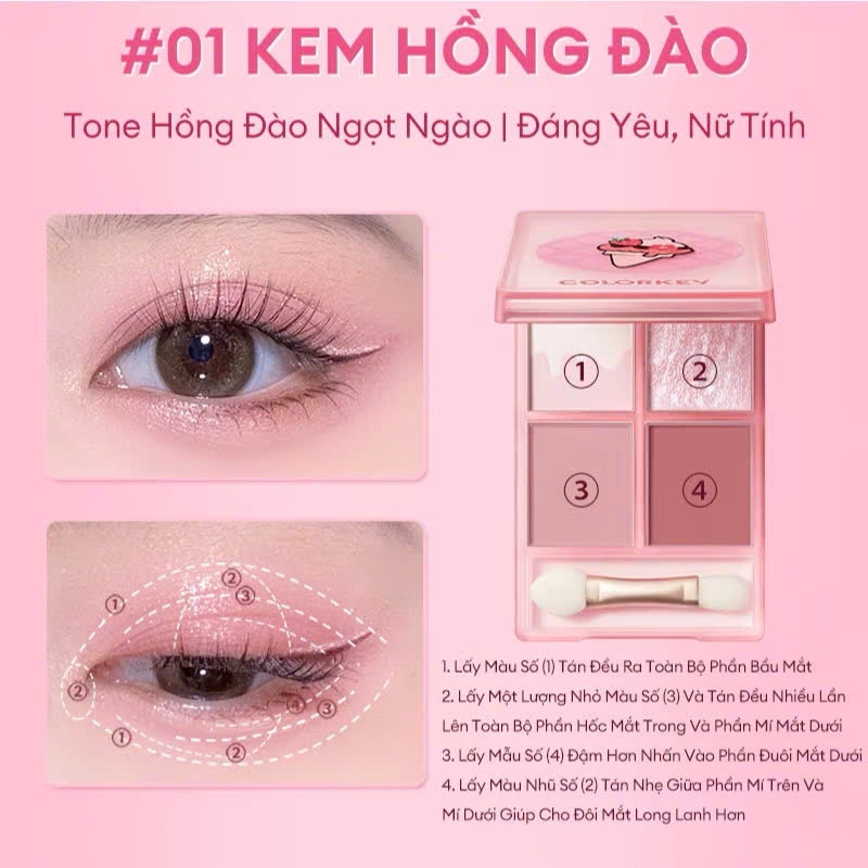 COLORKEY Bảng Phấn Mắt 4 Ô - Icecream Bền Màu Lâu Trôi 4g | NHÍM HOUSE