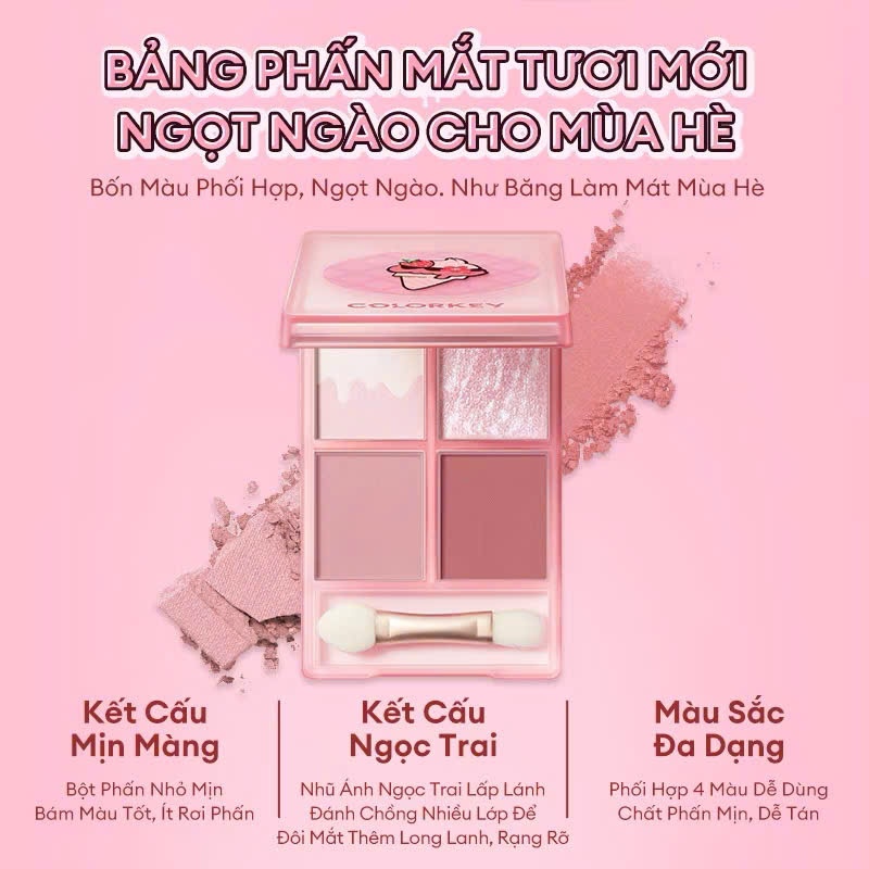 COLORKEY Bảng Phấn Mắt 4 Ô - Icecream Bền Màu Lâu Trôi 4g | NHÍM HOUSE