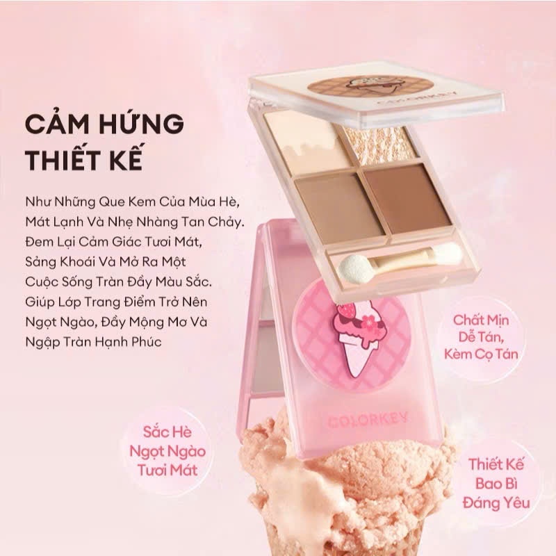 COLORKEY Bảng Phấn Mắt 4 Ô - Icecream Bền Màu Lâu Trôi 4g | NHÍM HOUSE