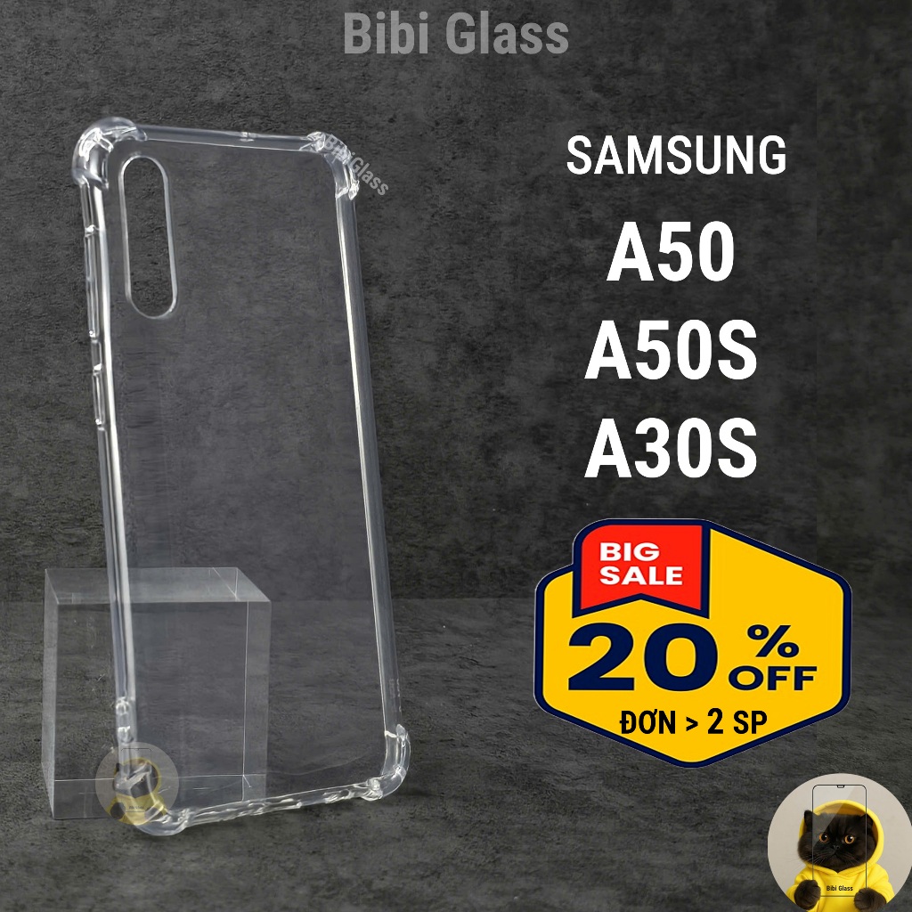 Ốp lưng Samsung A50, A50S, A30S silicon trong suốt dẻo chống sốc viền cạnh vuông bảo vệ đt BIBI