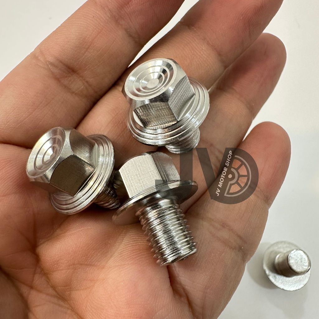 Ốc chân gương Salaya 10li Ren thuận/ ngược - CNC khuyên khối, INOX 304 sáng bóng, gắn mọi loại xe