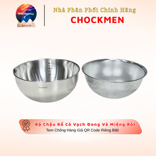Bộ Rổ Chậu Inox Đun Nấu Được Chính Hãng Chockmen, Bộ Thau Rổ Inox