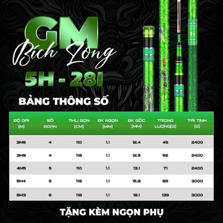 Combo Cần Câu GM Bích Long 5h 28i Chuyên Rô Riếc Chép Cảm Giác Giữ Cá Tốt