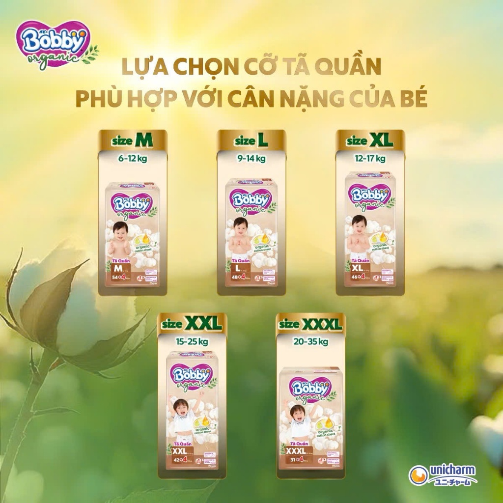 Tã quần BOBBY ORGANIC Size Cotton Hữu Cơ Hoalinh-HomeShop