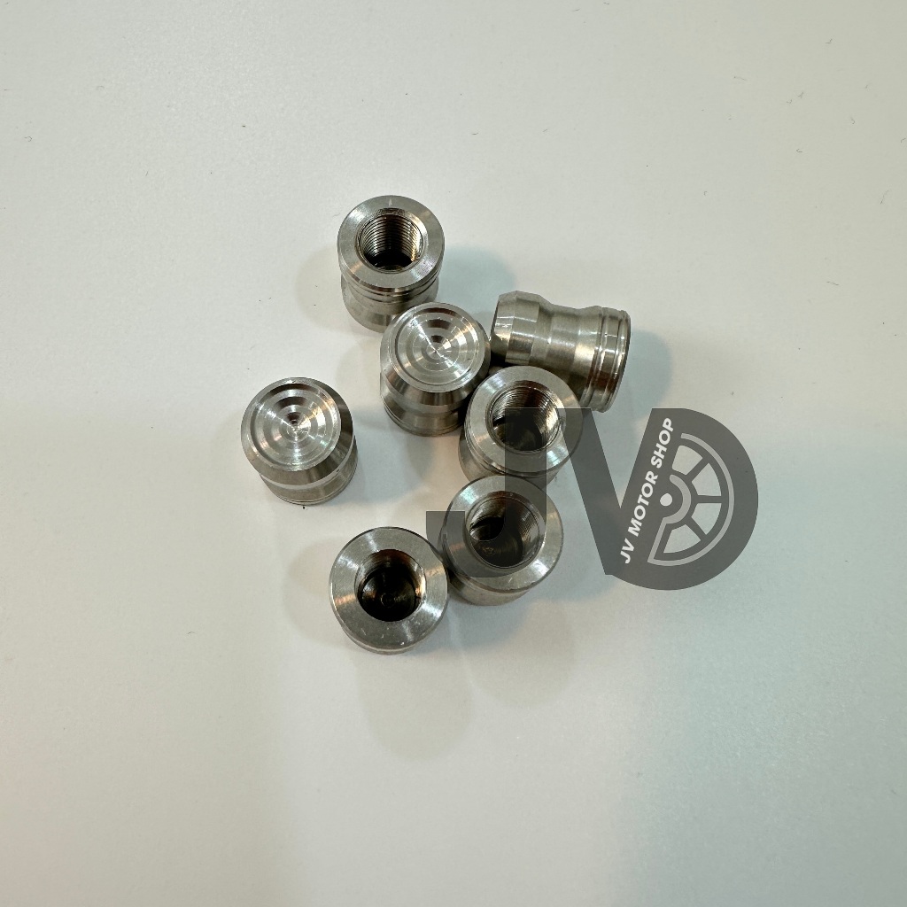Ốc chụp van vòi kèm long đền đỏ - inox 304 CNC khuyên khối, gắn các loại van xe, sáng bóng dễ gắn