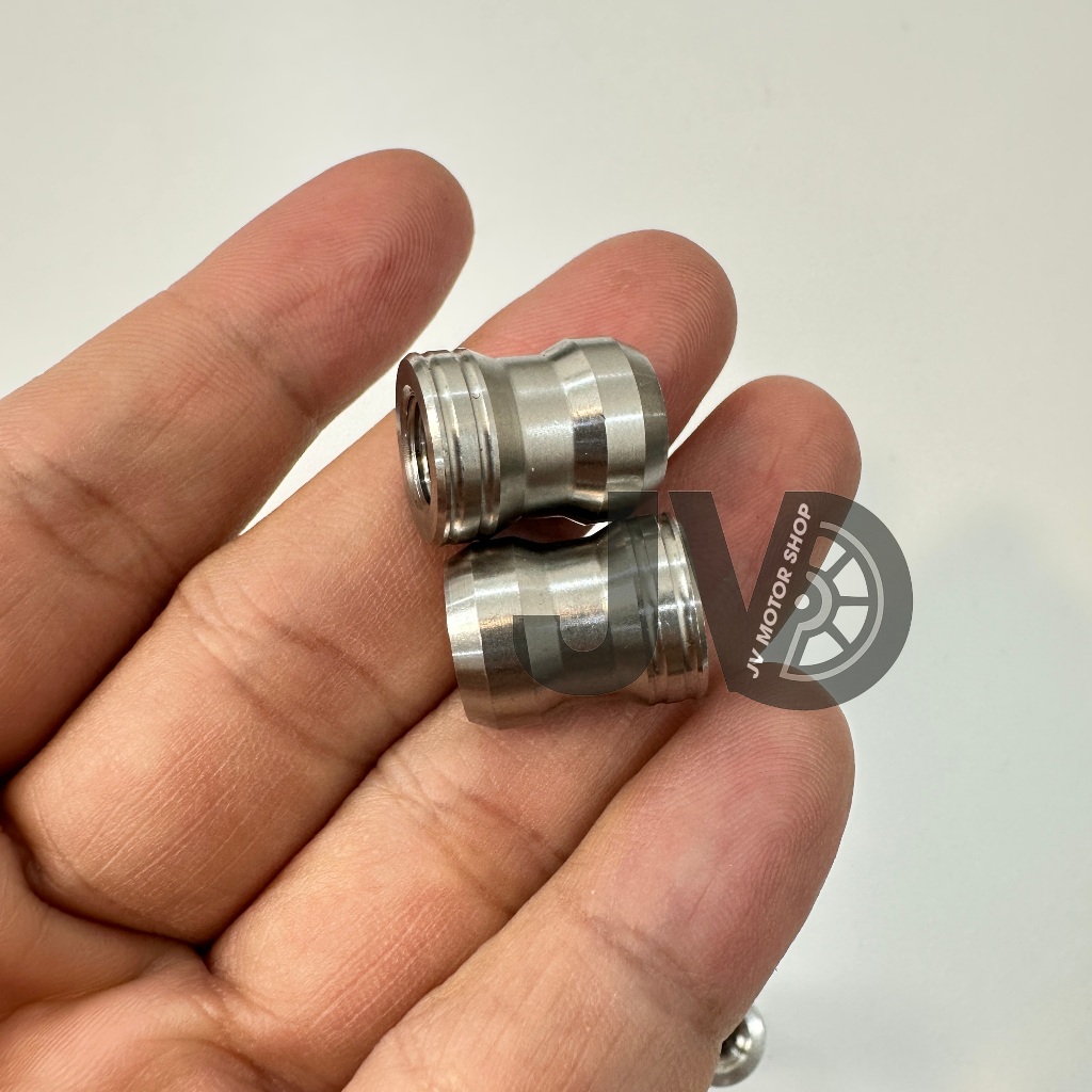 Ốc chụp van vòi kèm long đền đỏ - inox 304 CNC khuyên khối, gắn các loại van xe, sáng bóng dễ gắn