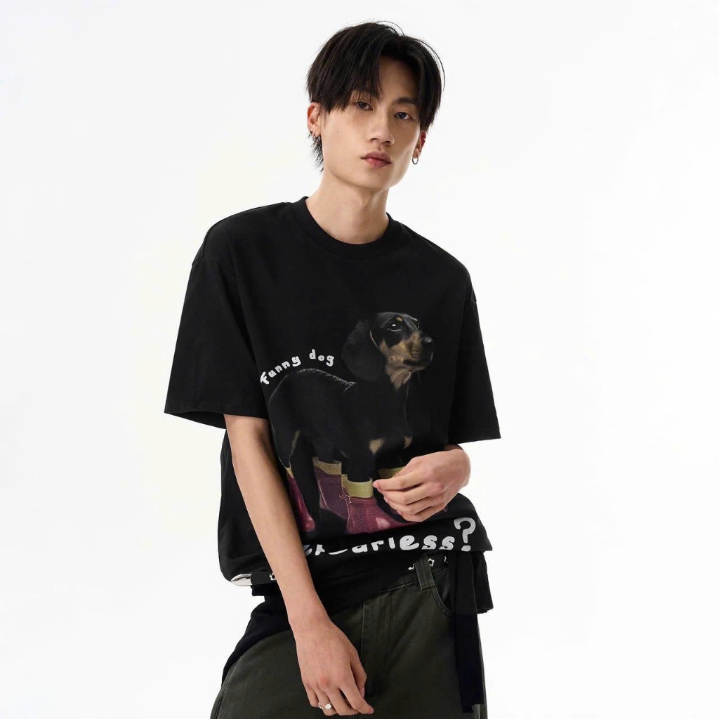 Áo thun Stee Cổ tròn FUNNY DOG Localbrand ICVCVNI Unisex Cotton
