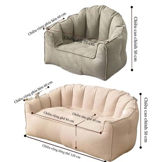 Ghế sofa lười biếng,Vải lanh cotton,Kèm theo hạt xốp,Ngồi lâu mà không bị lún,ghế đôi và ghế đơn