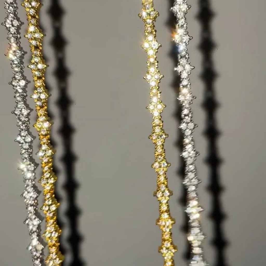 Chocker Kim Cương Vàng Bạc Hip Hop Bộ Trang Sức Unisex Thời Trang Trẻ Trung Cá Tính Từ Thép Không Gỉ