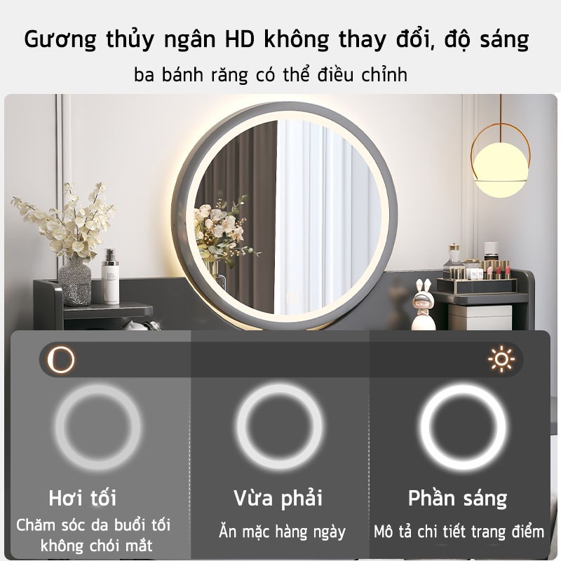 LUX Bề mặt bàn trang điểm lớn, đèn LED thông minh ba cấp độ, đáp ứng nhu cầu số lượng sản phẩm trang điểm.