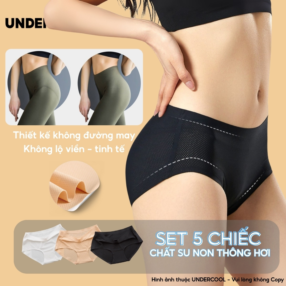 Combo 5 Quần Lót Nữ Su Lạnh Thông hơi Không Viền UNDERCOOL, Ép Đáy Kháng Khuẩn, Co Giãn Mềm Mát, Không Hằn Dấu - CB-QL03