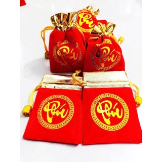 Túi Chữ Lộc , Túi Chữ Phúc nhung đỏ có dây rút , 7 x 9 cm , đựng trang sức , đồ phong thủy nhỏ gọn