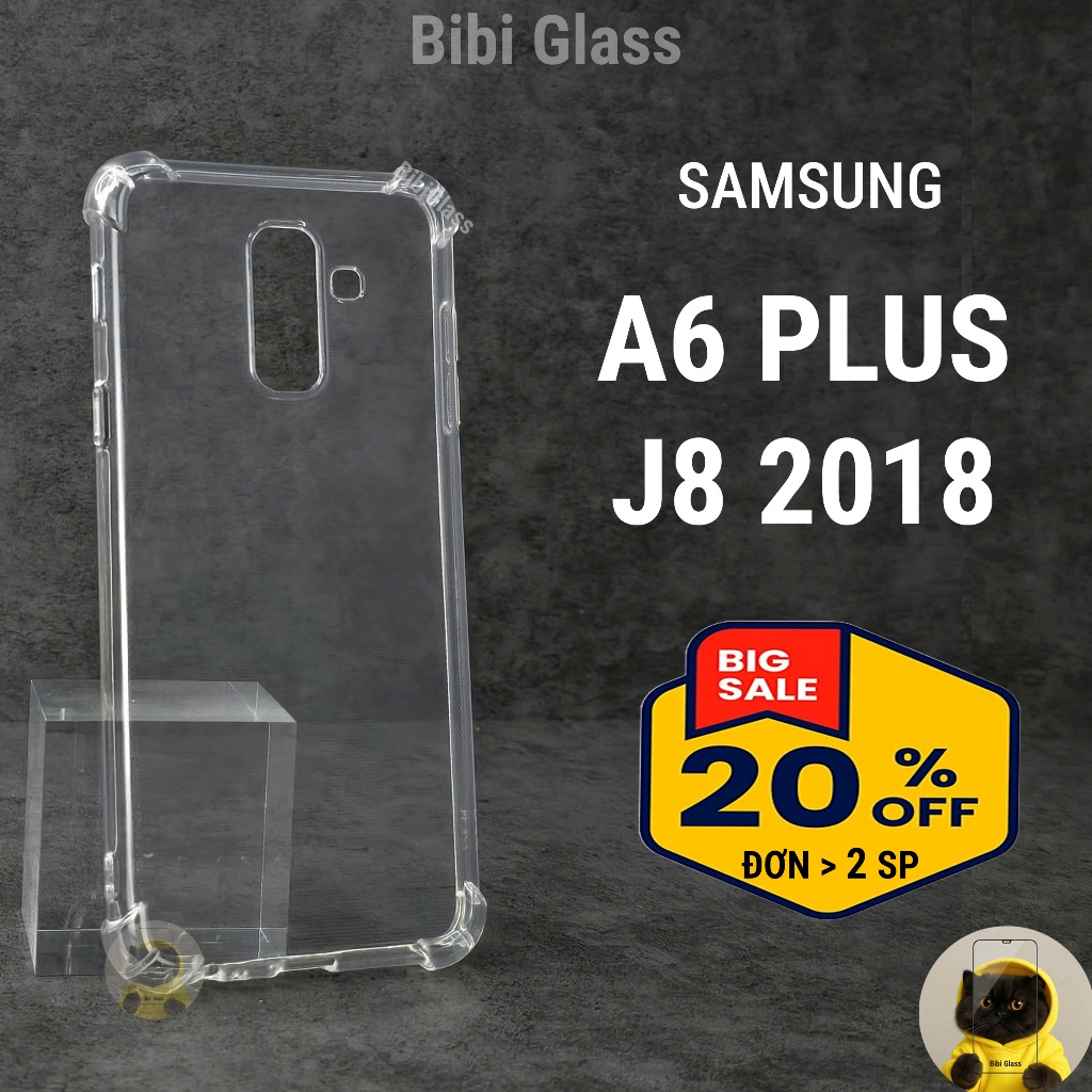Ốp lưng Samsung J8 2018, A6 Plus silicon trong suốt dẻo cao cấp chống sốc viền vuông bảo vệ cam bibi