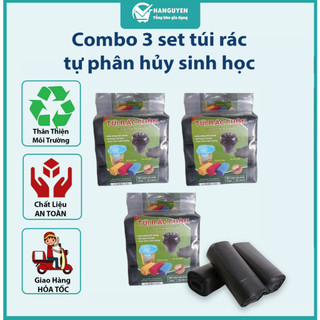 Combo 3 set túi rác tự phân hủy sinh học - 3 cuộn/set, size lớn 55x65cm tiện dụng