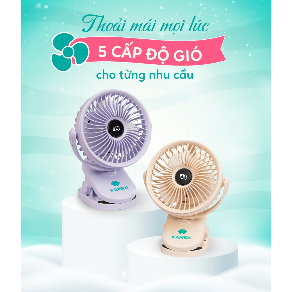 Quạt Tích Điện Mini Kamidi - Quạt Kẹp Xe Đẩy, Quạt Kẹp Nôi Cho Bé