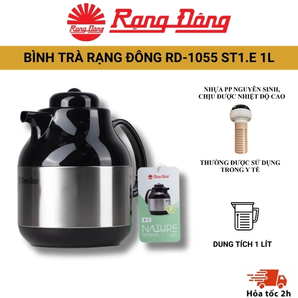 [Top Value] Phích pha trà Rạng Đông Model: 1055 ST1.E 1L nắp bấm chống rò rỉ nước