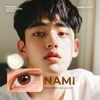 Lens mắt nâu mật ong độ cận 0-8 Nami nhãn hiệu Angel Eyes, kính áp tròng màu nâu tây tự nhiên đường kính 12.8mm