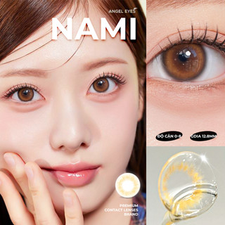 Lens mắt nâu mật ong độ cận 0-8 Nami nhãn hiệu Angel Eyes, kính áp tròng màu nâu tây tự nhiên đường kính 12.8mm