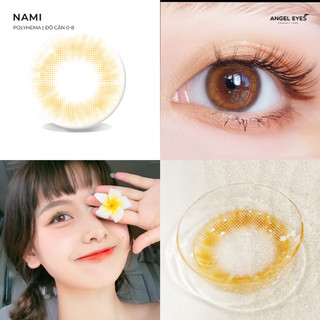 Lens mắt nâu mật ong độ cận 0-8 Nami nhãn hiệu Angel Eyes, kính áp tròng màu nâu tây tự nhiên đường kính 12.8mm