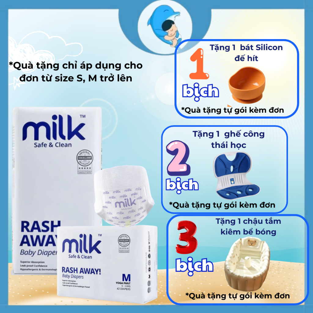 Tã/bỉm dán/quần Milk nội địa Malaysia cho bé đủ size NB22/S48/M42/L36 ...