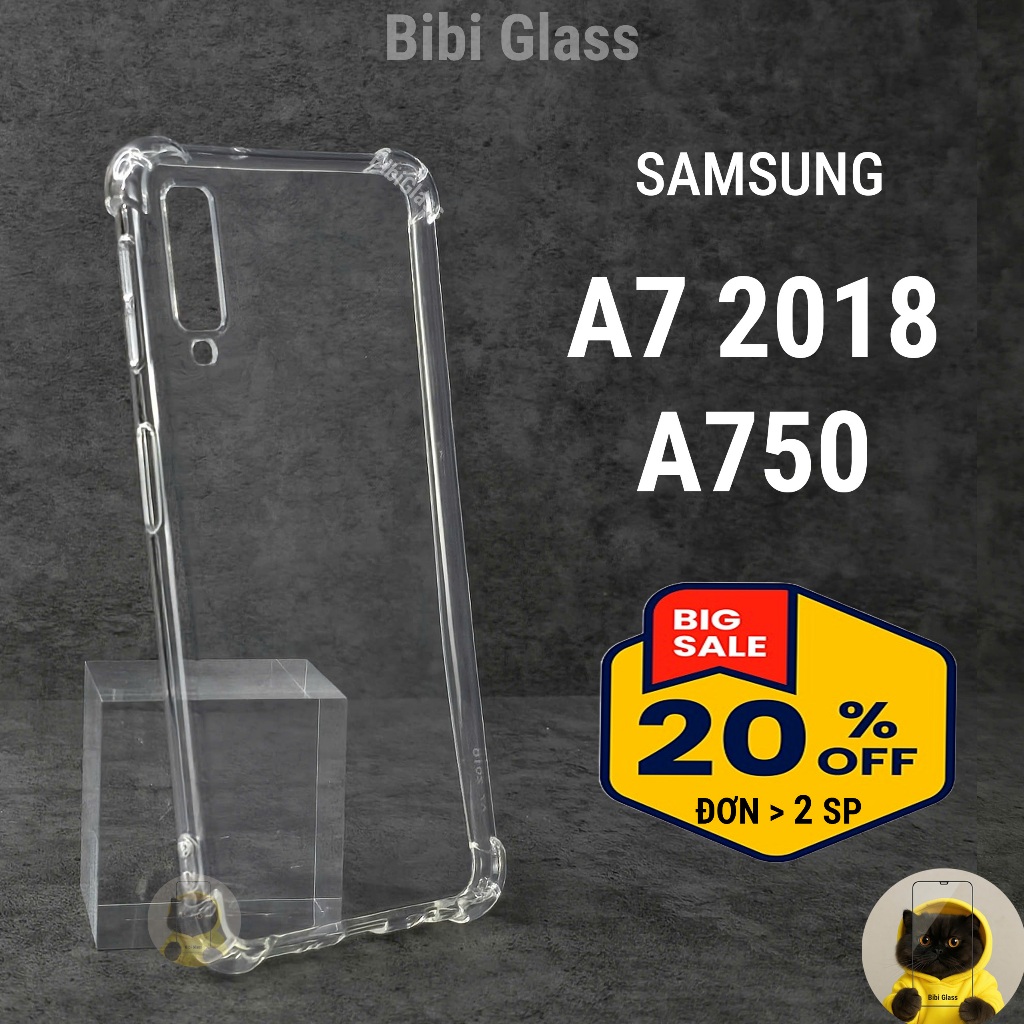 Ốp lưng Samsung A7 2018, A750 nhựa silicon trong suốt dẻo chống sốc viền vuông bảo vệ đt BIBI