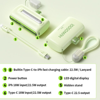 [CHỨNG NHẬN CCC] Cục trữ điện mini 10000 WK Design WP-113 lõi pin 21700, In/Out PD 20W Kèm cáp 2 đầu