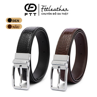 Thắt lưng da xỏ kim, thắt lưng da cá sấu thật FTTLeather dây nịt nam da bụng mặt xỏ kim cao cấp DF94