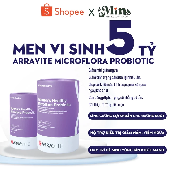 Men Vi Sinh Arravite Microflora Probiotic- Men Phụ Khoa Dạng Viên Uống Giúp Các Vấn Đề Về Ngứa Ngáy Khó Chịu Cho Cơ Thể