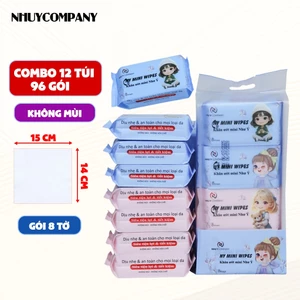 Combo 96 gói khăn ướt mini Như Ý, gói 8 tờ khăn nhỏ gọn, tiện lợi, không mùi, không chất bảo quản