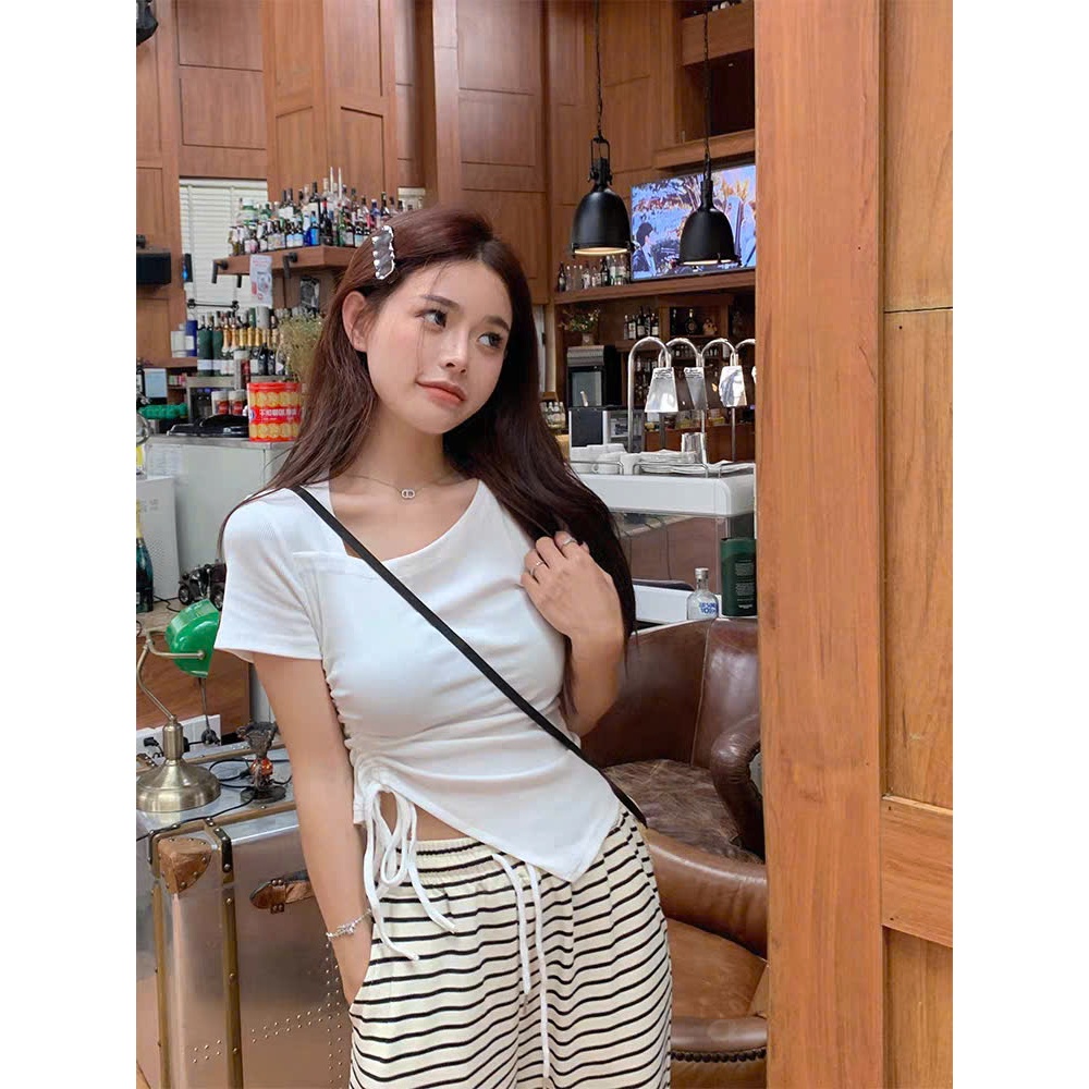 [CÓ SIZE] Áo Thun Cộc Tay Vạt Lệch RANSHI Thiết Kế Rút Eo Dễ Mặc Dễ Phối Đồ Chất Thun Gân Chính Phẩm - RA314