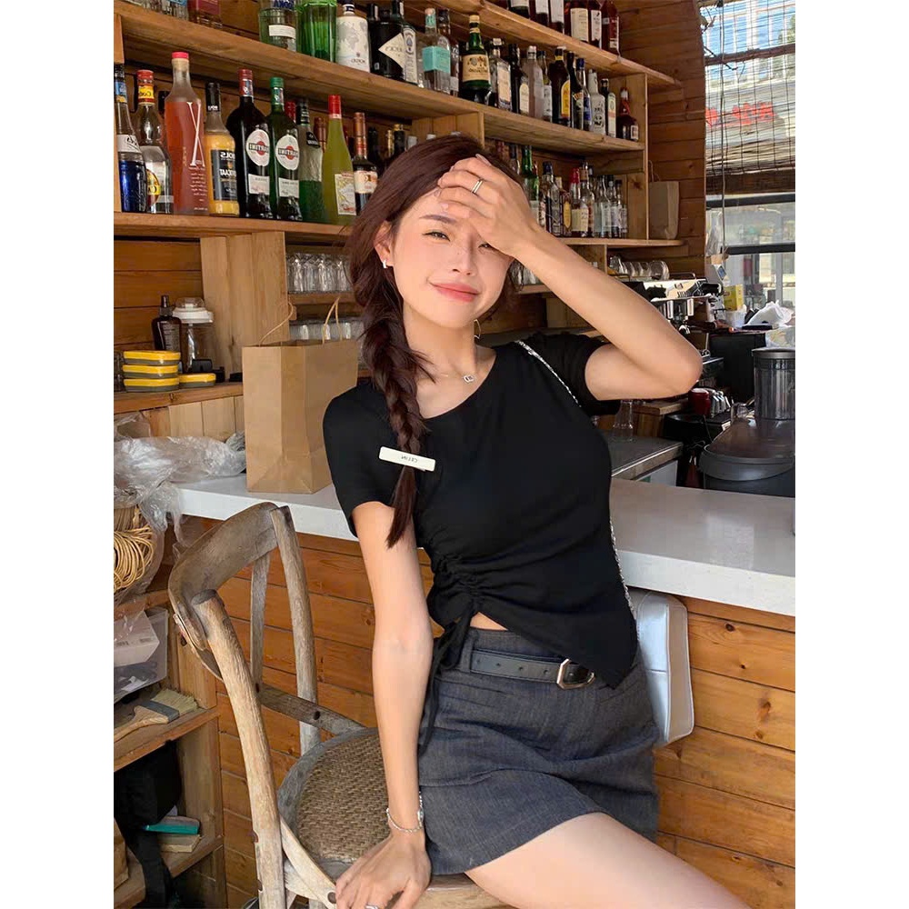 [CÓ SIZE] Áo Thun Cộc Tay Vạt Lệch RANSHI Thiết Kế Rút Eo Dễ Mặc Dễ Phối Đồ Chất Thun Gân Chính Phẩm - RA314
