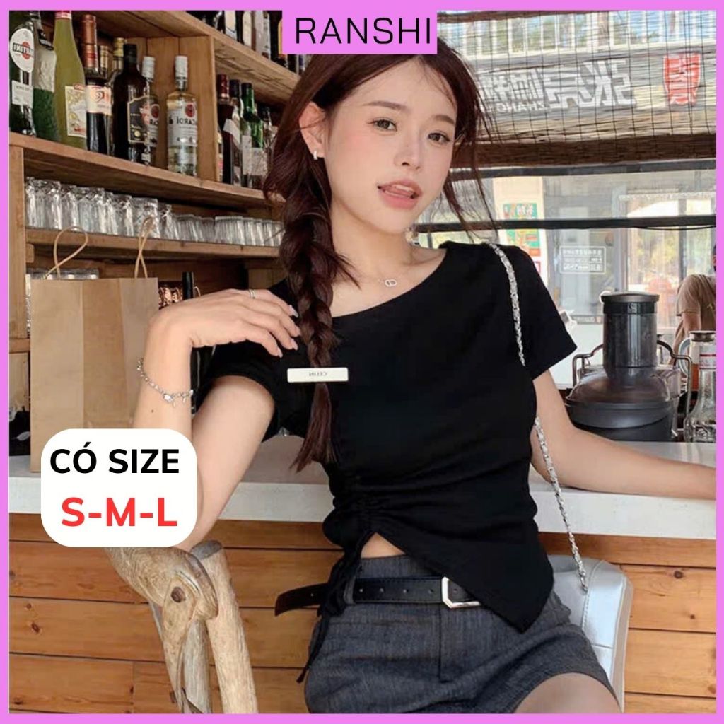 [CÓ SIZE] Áo Thun Cộc Tay Vạt Lệch RANSHI Thiết Kế Rút Eo Dễ Mặc Dễ Phối Đồ Chất Thun Gân Chính Phẩm - RA314