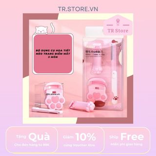 Bộ 3 dụng cụ trang điểm mắt Mailian hồng họa tiết tay mèo