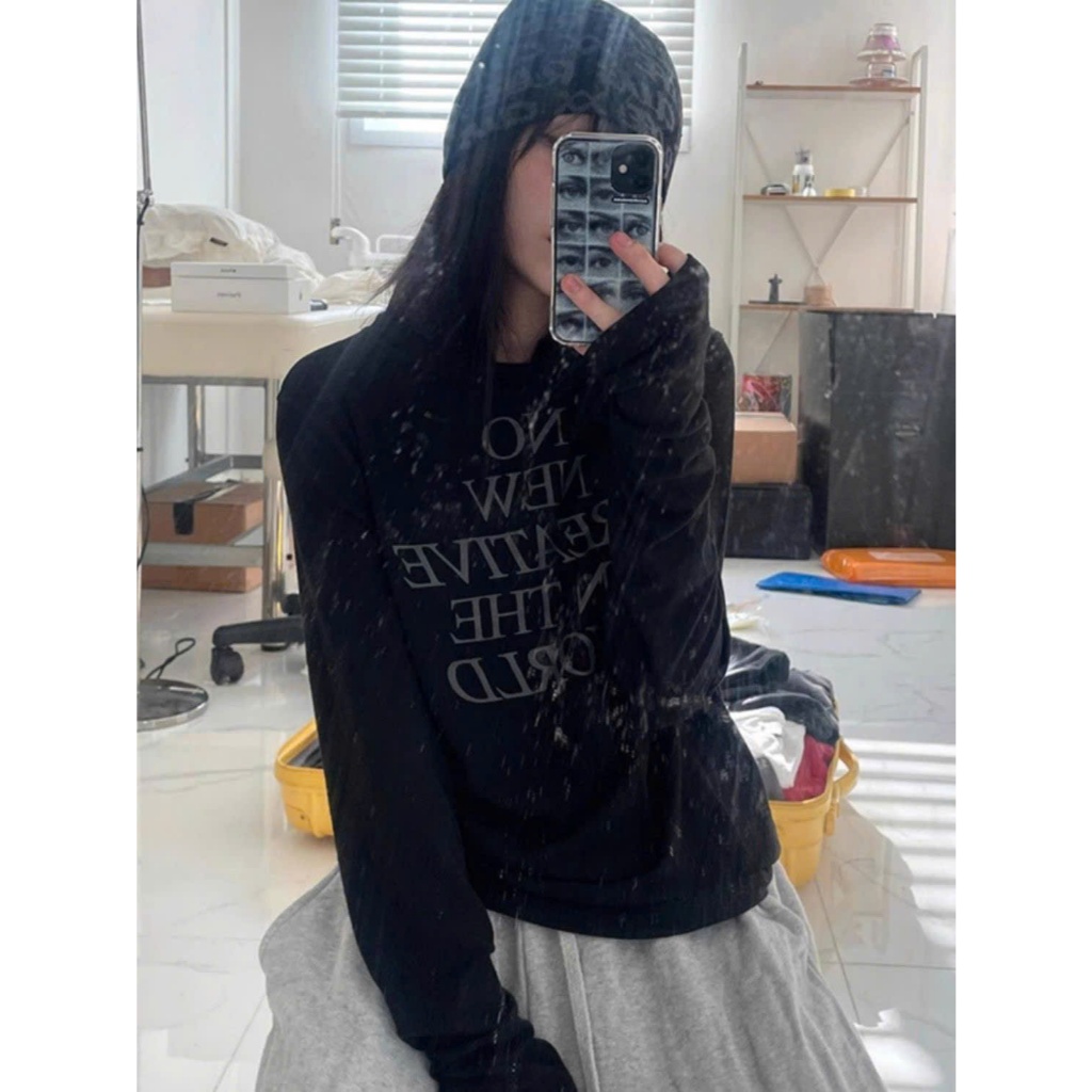(sẵn xanh)Áo thun cotton dài tay cổ tròn NO NEW màu đen cơ bản ATDT032 - Tiktik