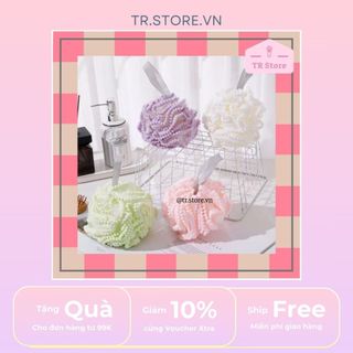 Bông tắm tạo bọt tẩy da chết viền xốp bông mềm gam màu pastel