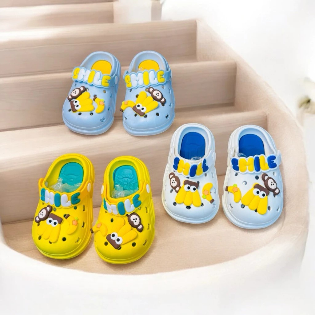 Dép sục thời trang bảo vệ mũi chân hoạt hình chuối bé khỉ dễ thương mềm êm chân cho bé gái bé trai