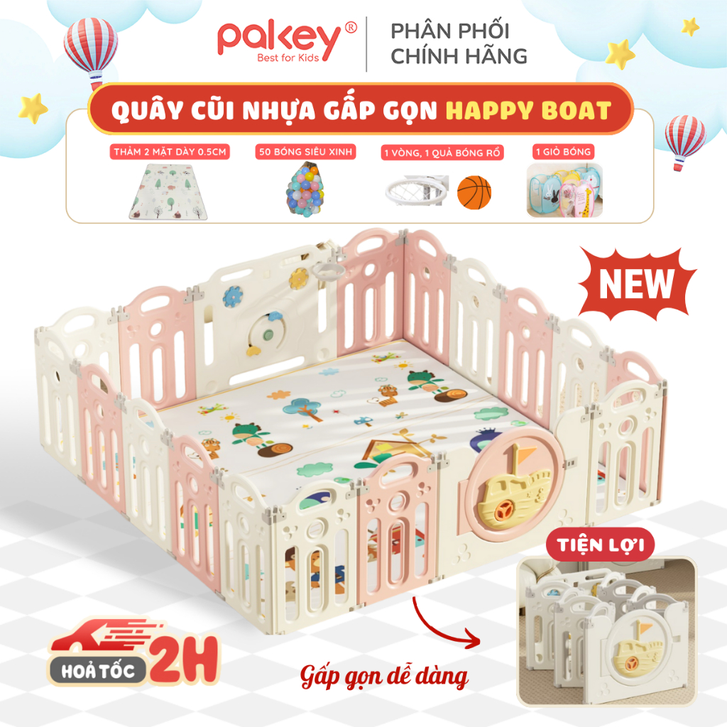 [Mẫu Mới] Quây Cũi Cho Bé Gấp Gọn, Cũi Quây Nhựa HAPPY BOAT Nguyên Sinh Không Chất Độc Hại An Toàn Cho Bé
