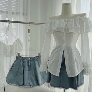 Áo kiểu nữ trễ vai trắng kem tay dài bèo nhẹ dáng suông dễ thương ulzzang VANISA CT047