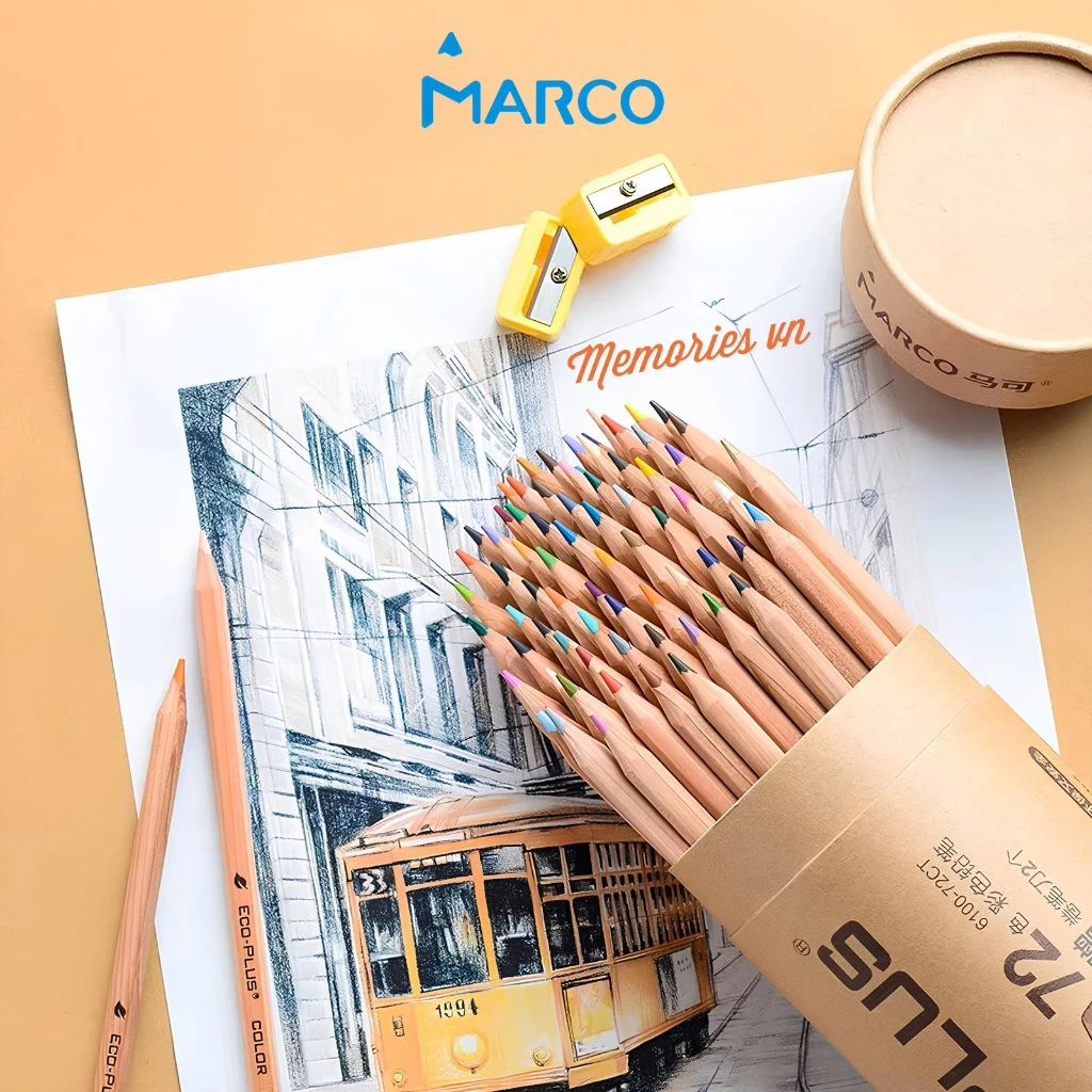 Bút Chì Màu Marco Gốc Nước Eco-Plus 24/36/48/72 Màu Cao Cấp Dạng Cốc Nâu Gỗ Kèm Cọ Vẽ Gọt Chì, Hùng