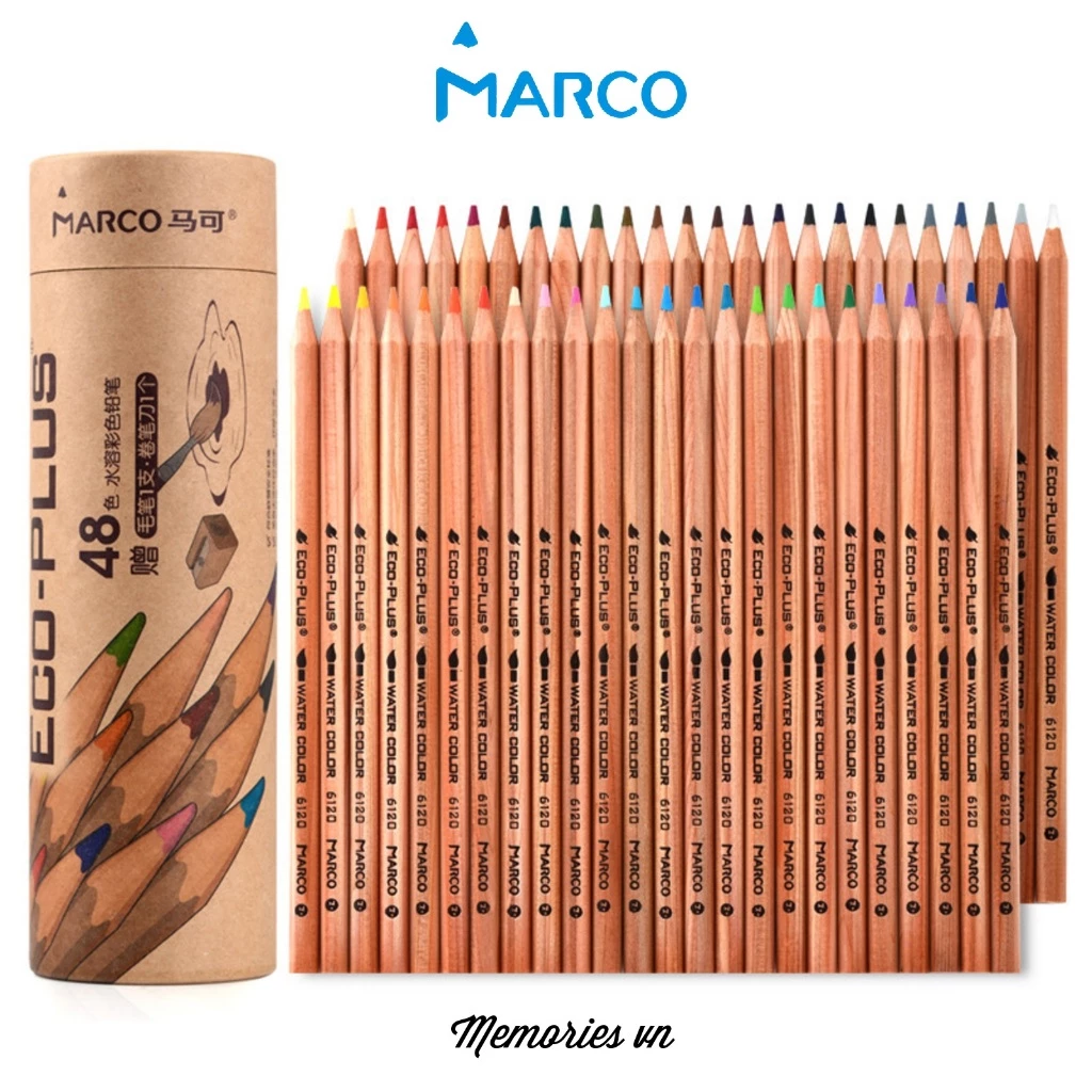 Bút Chì Màu Marco Gốc Nước Eco-Plus 24/36/48/72 Màu Cao Cấp Dạng Cốc Nâu Gỗ Kèm Cọ Vẽ Gọt Chì, Hùng