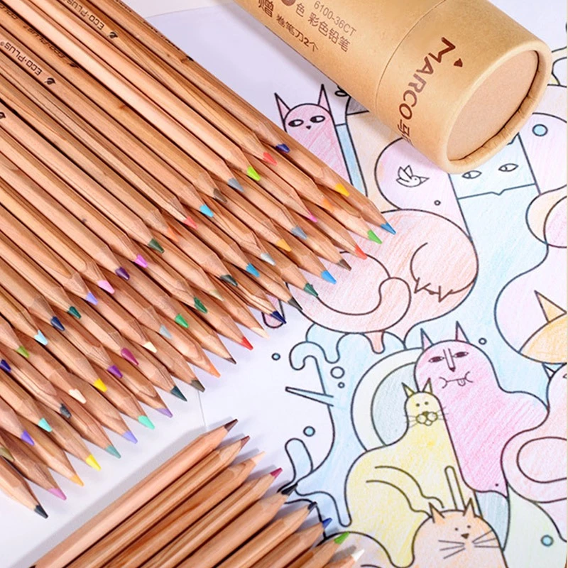 Bút Chì Màu Marco Gốc Nước Eco-Plus 24/36/48/72 Màu Cao Cấp Dạng Cốc Nâu Gỗ Kèm Cọ Vẽ Gọt Chì, Hùng