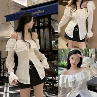 Áo kiểu nữ trễ vai trắng kem tay dài bèo nhẹ dáng suông dễ thương ulzzang VANISA CT047