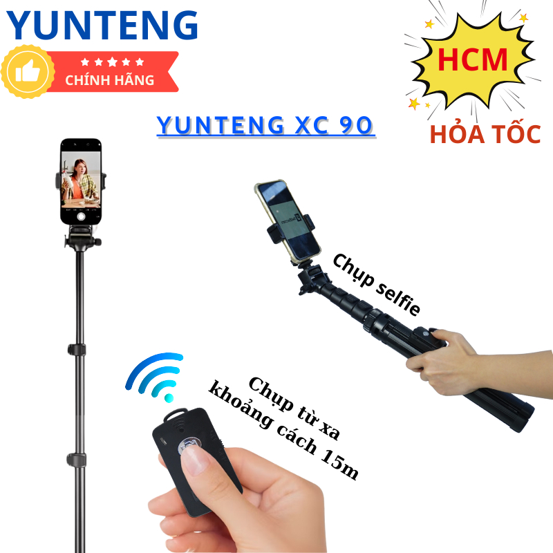 Gậy chụp ảnh 4 chân Yunteng XC-90 – Tripod tích hợp gậy selfie, Bluetooth điều khiển từ xa, gấp gọn 171cm quay vlog live