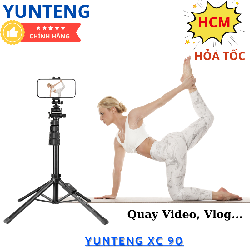 Gậy chụp ảnh 4 chân Yunteng XC-90 – Tripod tích hợp gậy selfie, Bluetooth điều khiển từ xa, gấp gọn 171cm quay vlog live