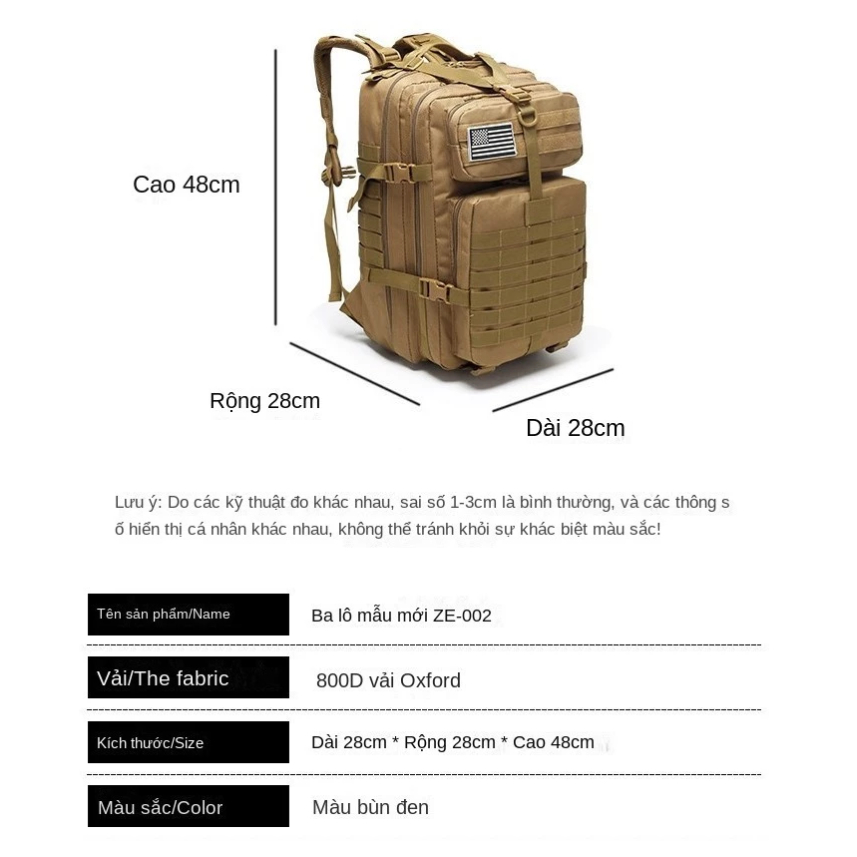 Ba lô ngoài trời 35l Ba lô huấn luyện chống nước ngụy trang bền bỉ 3P Dung tích lớn Đi bộ đường dài thể thao B03