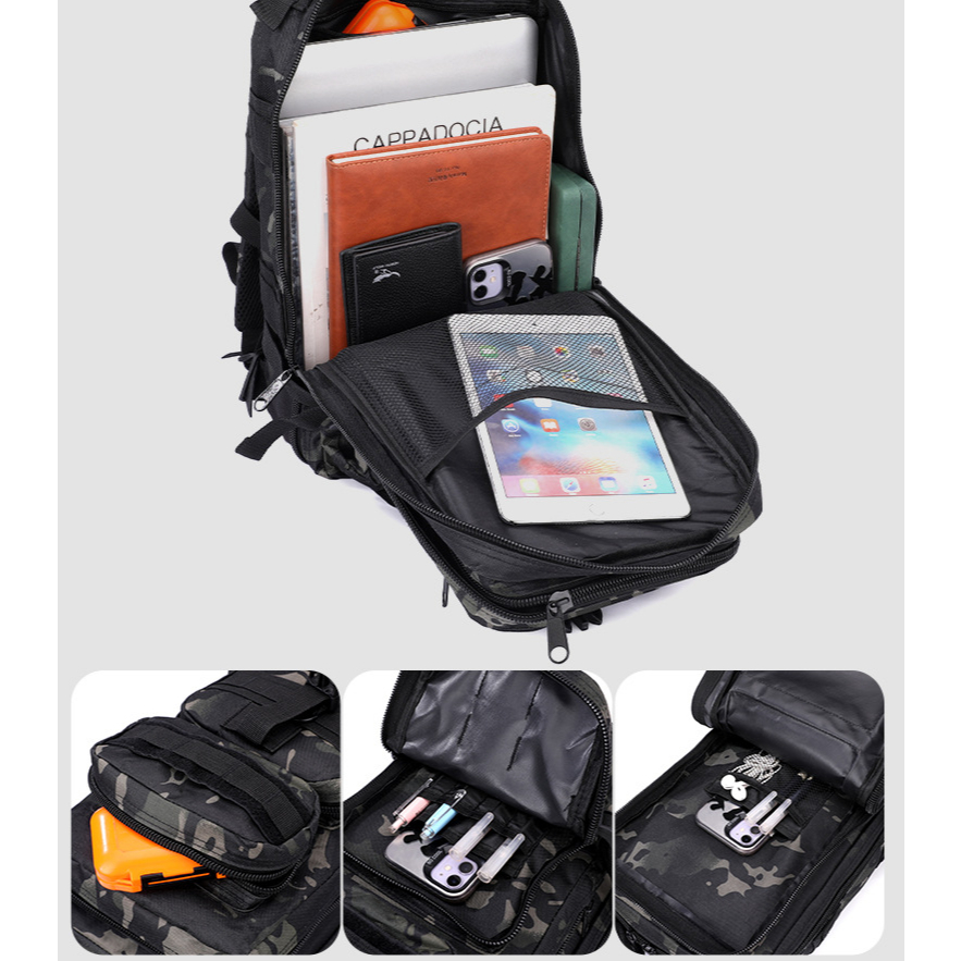 Ba lô ngoài trời 35l Ba lô huấn luyện chống nước ngụy trang bền bỉ 3P Dung tích lớn Đi bộ đường dài thể thao B03