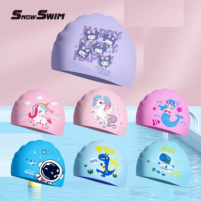 Mũ bơi Snow Swim cho trẻ em bằng sillicone bền đẹp giá rẻ, họa hình siêu đẹp, siêu dễ thương