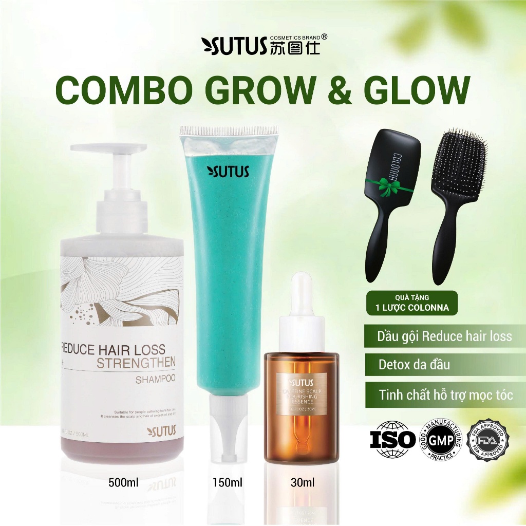 SUTUS Bộ sản phẩm chăm tóc giảm rụng tăng sinh nang mọc tóc - COMBO Grow and Glow
